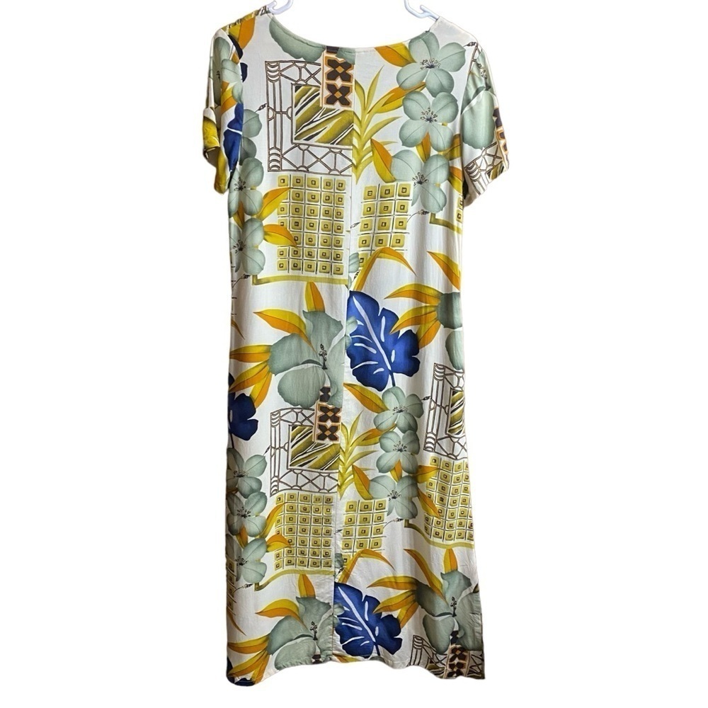 VTG The Hawaiian Original Hilo Hattie Blue Yellow Floral Midi Dress Size Small - Picture 2 of 7